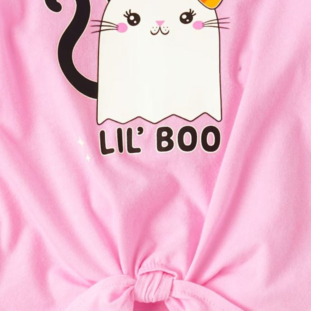 NWT The Children’s Place Halloween Girls Glow Cat Ghost Cotton Outfit Set pink - Picture 5 of 6